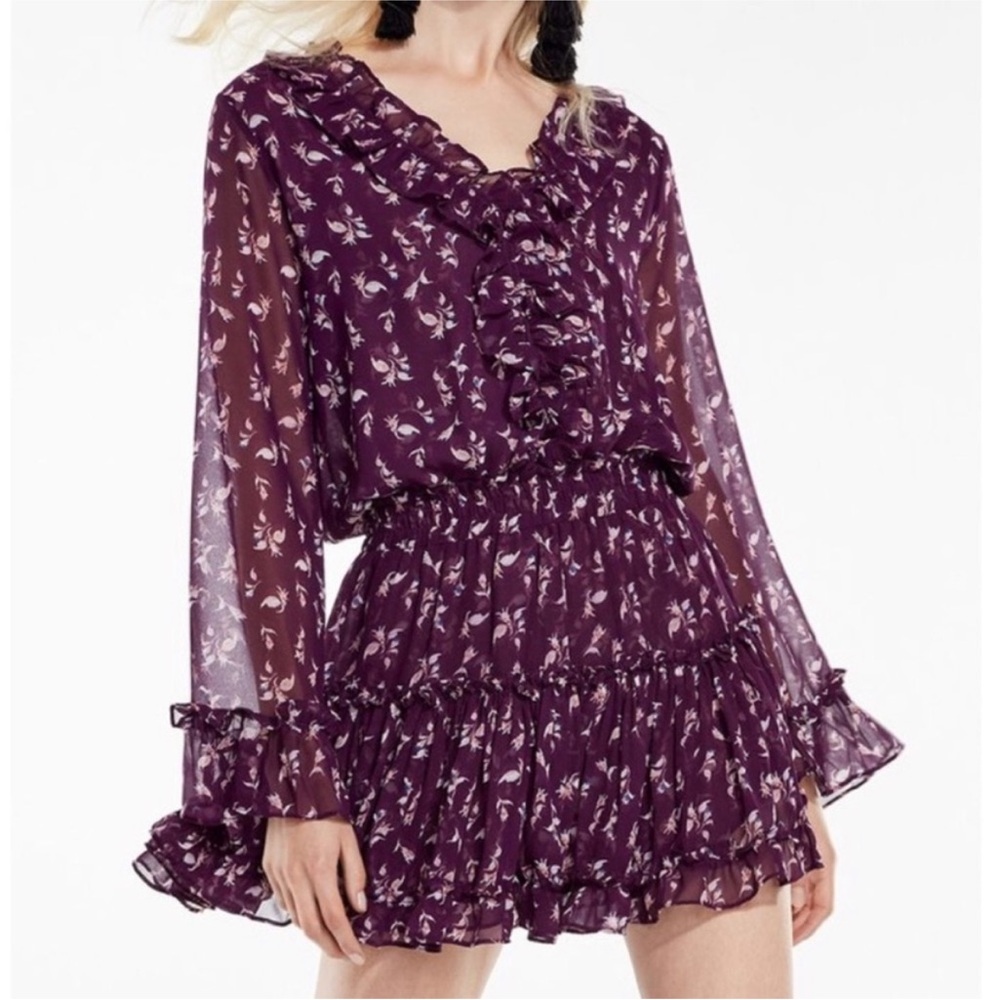 MISA Los Angeles || Alina Long Sleeve Mini Dress Floral Purple Small